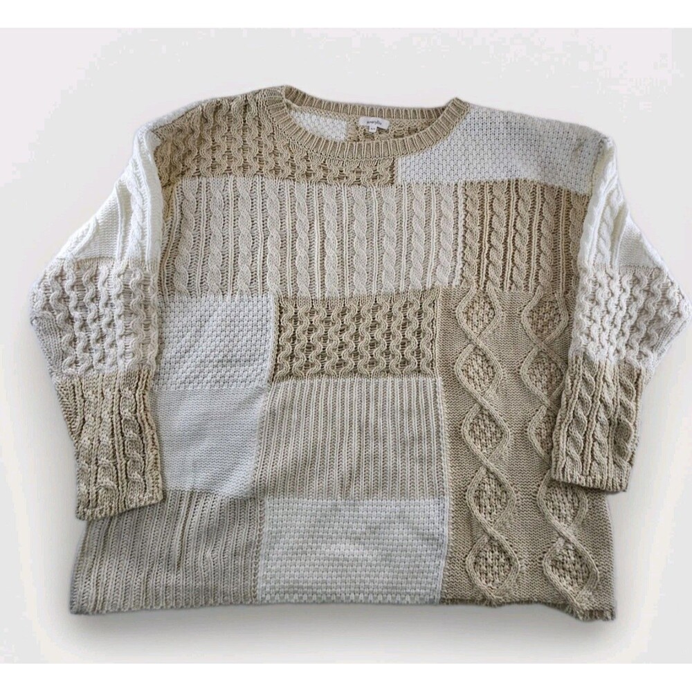 Amaryllis Sweater Women's Sz XL / 1X Cream Beige Patchwork Chunky Cable Knit